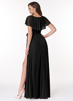 Azazie Jael Bridesmaid Dresses Black A-Line V-Neck Mesh Dress image2