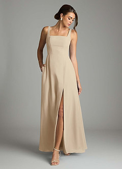 Azazie Debra Bridesmaid Dresses Champagne A-Line with Pockets Chiffon Convertible Dress image4
