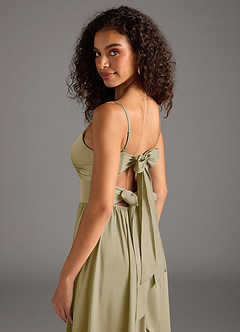 Azazie Zeya Robes de demoiselle d'honneur Robe Trapèze en Satin extensible Plissée Vert Mousse image5
