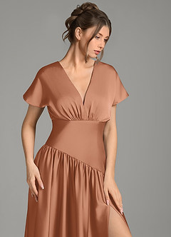 Azazie Alysse Abiti da Damigella Abito A-Line in Raso Elasticizzato Bronzo image6