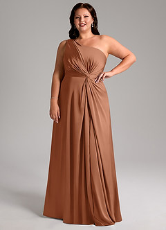 Azazie Brooke Bridesmaid Dresses Bronzer A-Line One Shoulder Stretch Satin Dress image12
