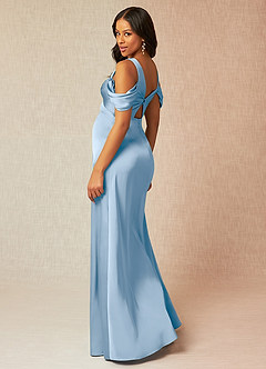 Azazie Rhea Maternity Bridesmaid Dresses A-Line Off-The-Shouler Pleated Stretch Satin Floor-Length Dress image5