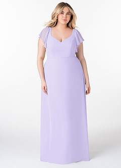 Azazie Syenna Robes de demoiselle d'honneur Robe Trapèze en Mousseline de soie Rayé Lilas image6