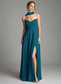 Azazie Ayla Abiti da Damigella Abito A-Line in Chiffon Scollo a Cuore Blu Inchiostro image7