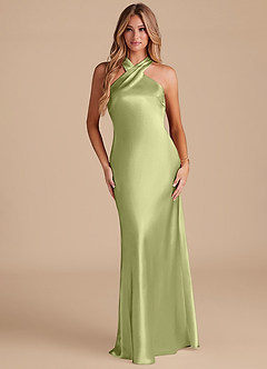 Azazie Doretta Brautjungfernkleider Meerjungfrau-Linie Schleifen Metallischer Satin Kleid Pistazie image1