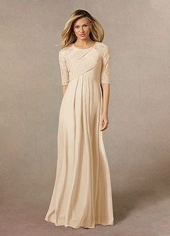 Azazie Raelyn Mother of the Bride Dresses Champagne A-Line Lace Mesh Dress image5