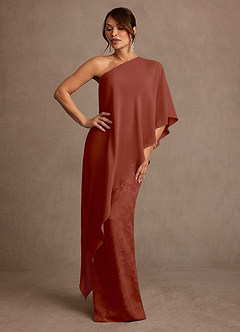 Azazie Wilma Mother of the Bride Dresses Auburn Sheath One Shoulder Floral Burnout Dress image3