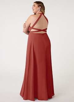 Azazie Clarice Bridesmaid Dresses Terracotta A-Line Halter Chiffon Dress image5