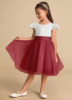 Azazie Vetty Flower Girl Dresses Ivory Pomegranate A-Line Lace Tulle Dress image4