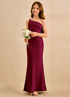 Azazie Almond Girls Formal Sukienki dla dziewczynek sypiących kwiaty Osłona Jedno ramię Satyna elastyczna Długość podłogi Sukienka image3