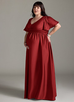Azazie Verna Maternity Bridesmaid Dresses A-Line Ruched Stretch Satin Floor-Length Dress image14