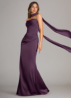 Azazie Sorrel Bridesmaid Dresses Plum Mermaid Strapless Stretch Satin Convertible Dress image4
