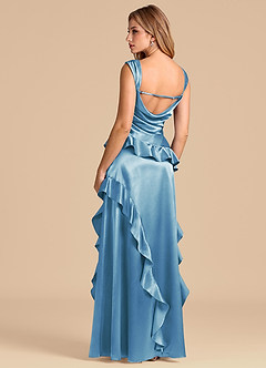 Azazie Sloane Bridesmaid Dresses Steel Blue A-Line Sweetheart Neckline Metallic Satin Dress image2