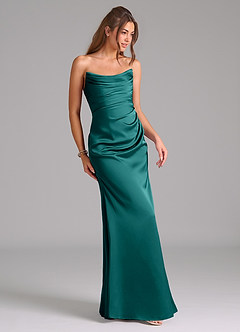 Azazie Lucille Bridesmaid Dresses Peacock Mermaid Strapless Stretch Satin Convertible Dress image5