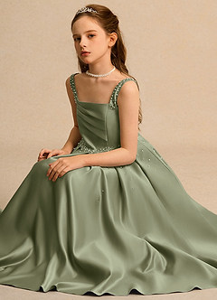 Azazie Mochi Girls Formal Robe Demoiselle D'honneur Fillette Robe Princesse en Mat Satiné Plissée Pistache image3
