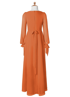 Azazie Leonia Junior Cinnamon A-Line with Pockets Chiffon Dress image8