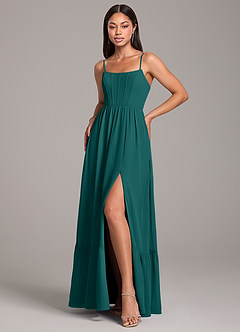Azazie Kailee Bridesmaid Dresses Peacock A-Line with Pockets Chiffon Dress image5