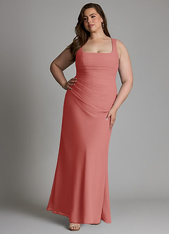 Azazie Agustina Robes à essayer chez vous Robe Sirène en Mousseline de soie Corset Rose Poussiéreuse image9