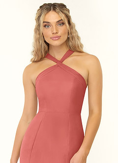 Azazie Rue Bridesmaid Dresses Antique Rose A-Line Halter Chiffon Dress image6