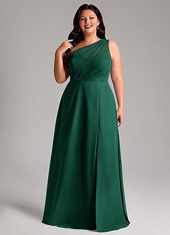 Azazie Phaedra Bridesmaid Dresses Emerald A-Line One Shoulder Chiffon Dress image13