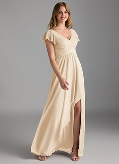 Azazie Omari Final Sale Champagne A-Line Mesh Dress image2