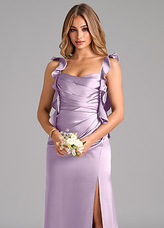 Azazie Jessamine Bridesmaid Dresses Frosted Lilac A-Line Corset Stretch Satin Dress image7