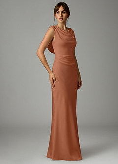 Azazie Kieryn Jurken voor bruidsmeisjes Jurk van Stretch Satijn met Zeemeermin Geplooid Bronzeertint image4