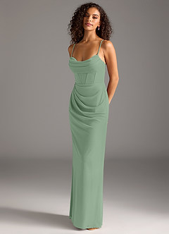 Azazie Mai Brautjungfernkleider Etui Plissee Gittergewebe Kleid Matcha image1