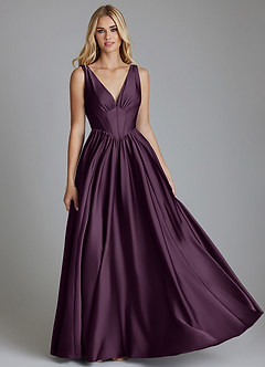 Azazie Delmie Robes de demoiselle d'honneur Robe Trapèze en Satin extensible Corset Prune image1