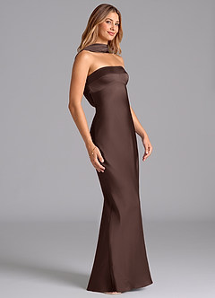 Azazie Lusinda Brudtärnklänningar Klä av Sjöjungfru i Stretch Satin Axelbandslös Ganache image6