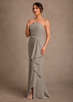 Azazie Floy Mother of the Bride Dresses Taupe Sheath One Shoulder Chiffon Dress image2