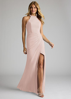 Azazie Galicia Bridesmaid Dresses Blushing Pink Mermaid Halter Pleated Stretch Chiffon Dress image2