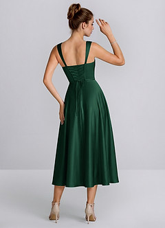 Ines Emerald Green Square Neck Satin Lace-Up A-Line Midi Dress image3