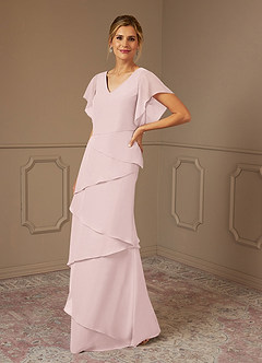 Azazie OHara Mère de la mariée Robes Robe Trapèze en Mousseline de soie Col V Rose Pâle image4