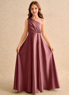 Azazie Puddles Girls Formal Flower Girl Dresses Amethyst A-Line One Shoulder Matte Satin Dress image5