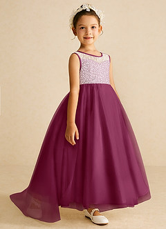 Azazie Tay Flower Girl Dresses Mulberry A-Line Sequins Tulle Dress image3