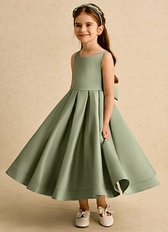 Azazie Babs Blumenmädchenkleider Ballkleid Plissee Matte Satin Kleid Pistazie image5