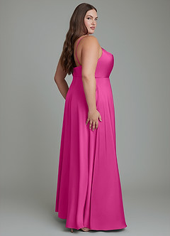 Azazie Sarella Bridesmaid Dresses Fuchsia A-Line Pleated Stretch Satin Dress image7