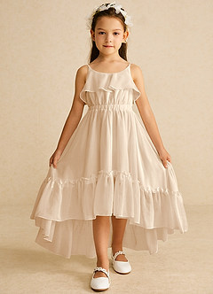 Azazie Karmen Flower Girl Dresses White Alabaster A-Line Ruched Chiffon Dress image1