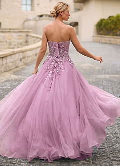 Celeste Light Purple Rhinestone Sheer Lace Prom Dress image2