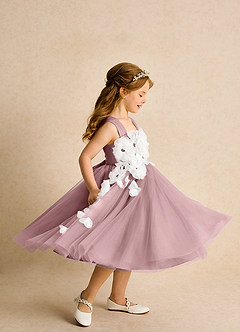 Azazie Dovey Flower Girl Dresses Dusty Rose Ball-Gown Bow Tulle Dress image5