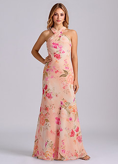 Azazie Doretta Bridesmaid Dresses Abstract Bouquet Floral Mermaid Pleated Chiffon Dress image3