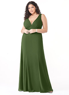Azazie Christiana Bridesmaid Dresses Olive A-Line V-Neck Pleated Chiffon Dress image7