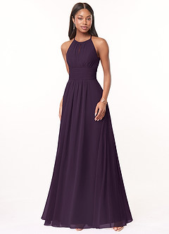Azazie Bonnie Bridesmaid Dresses Plum A-Line Keyhole Ruched Chiffon Dress image1