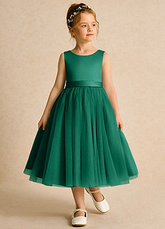 Azazie Pear Flower Girl Dresses Emerald Ball-Gown Bow Tulle Dress image4