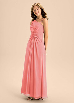 Azazie Brooke Junior Vestido de Coral de Gasa de Corte en A con Corte Lateral image6