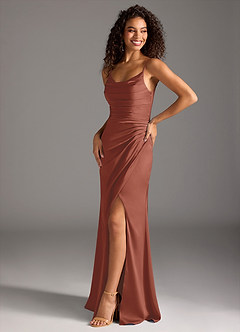 Azazie Deandra Bridesmaid Dresses Auburn Mermaid Pleated Stretch Satin Dress image1