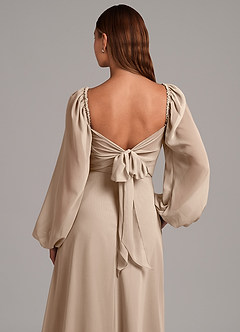Azazie Annistyn Bridesmaid Dresses Taupe A-Line Long Sleeve Chiffon Dress image8