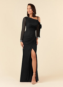 Azazie Marna Mother of the Bride Dresses Black Sheath One Shoulder Mesh Dress image1