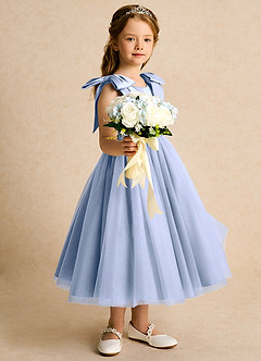 Azazie Serene Abiti da Ragazza di Fiori Abito Principessa in Raso Opaco Fiocco Ghiaccio image5